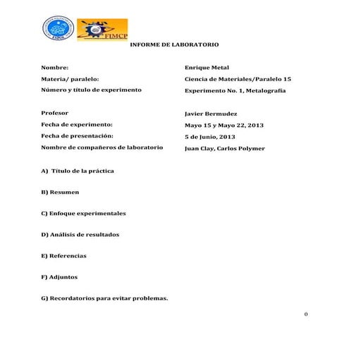 Formato e instructivo del informe de laboratorio