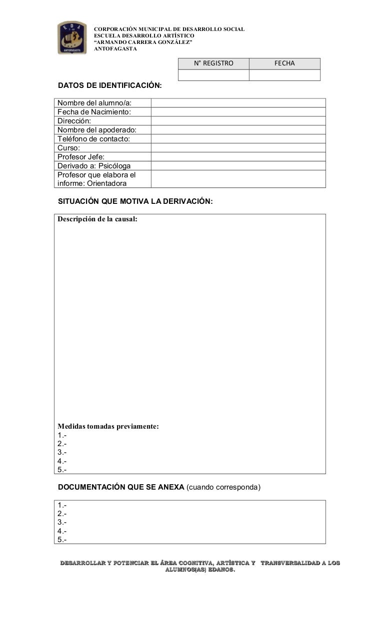 Formato informe de derivacion Formato informe de derivacion