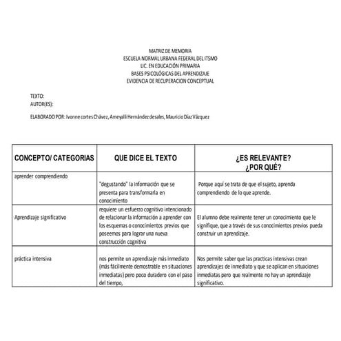Formato matriz de memoria