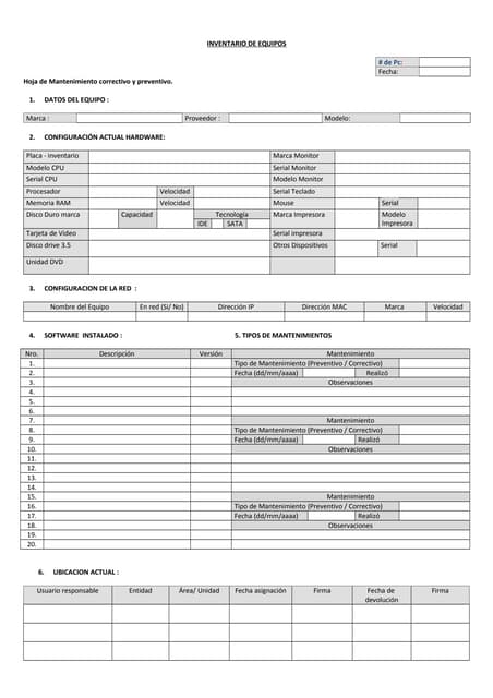 Formato hoja de vida equipos de computo | PDF