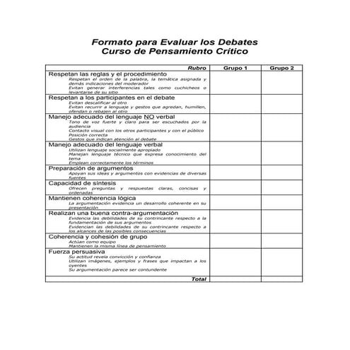 Formato para evaluar debates