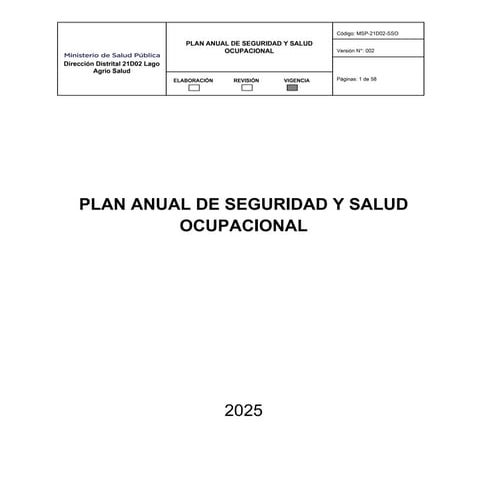 Plan Anual de Salud y Seguridad Ocupacional | PDF