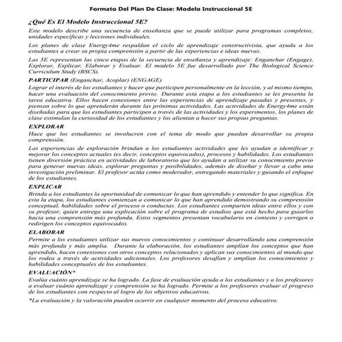 Formato Plan de Lecciones 5E