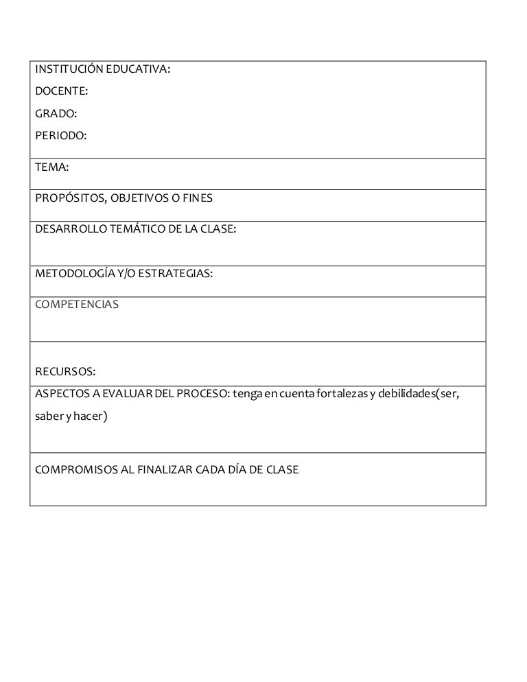 formato de planeacion de clases