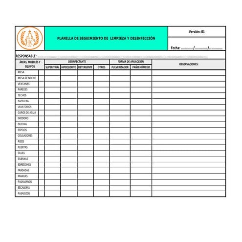 Formato planilla de seguimiento limpieza y desinfeccion hcs2020  modif102020