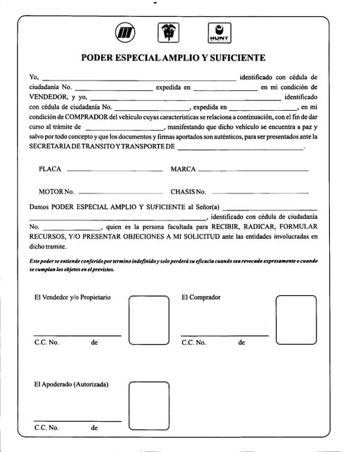Poder para traspaso de vehículo cali