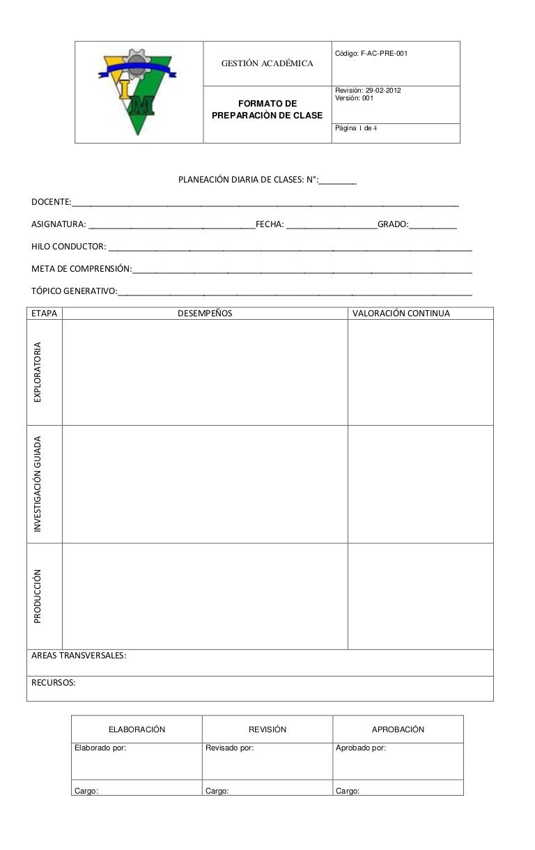 Formato preparador diario de clases