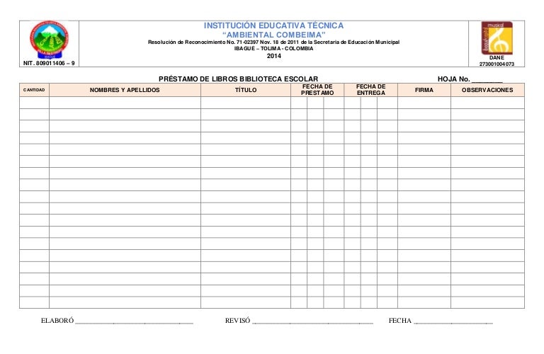 Formato prestamo de libros