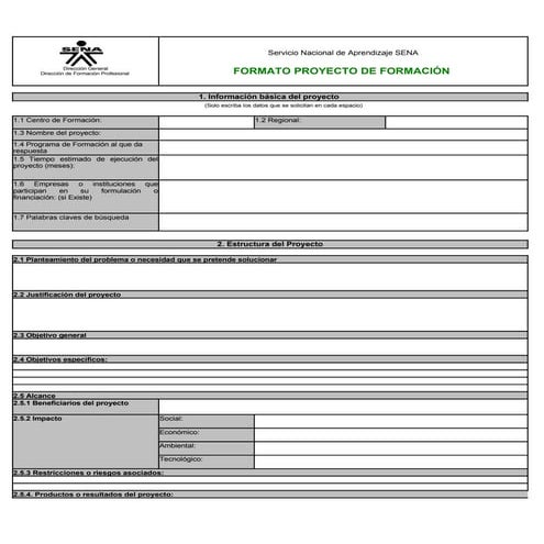 Formato Proyectos De FormacióN 2009