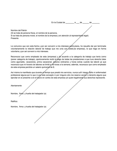 formato de renuncia voluntaria