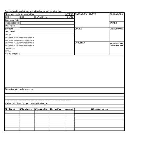 Formato script para producciones audiovisuales universitarias