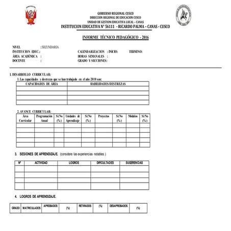 Formatos para informes para docentes  2016