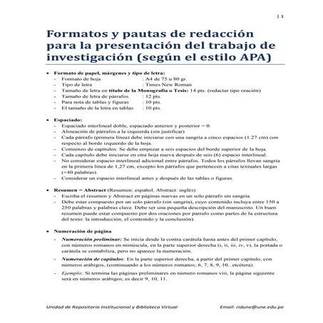 Formatos y pautas para presentar trabajos de investigación en la une ( monogr...