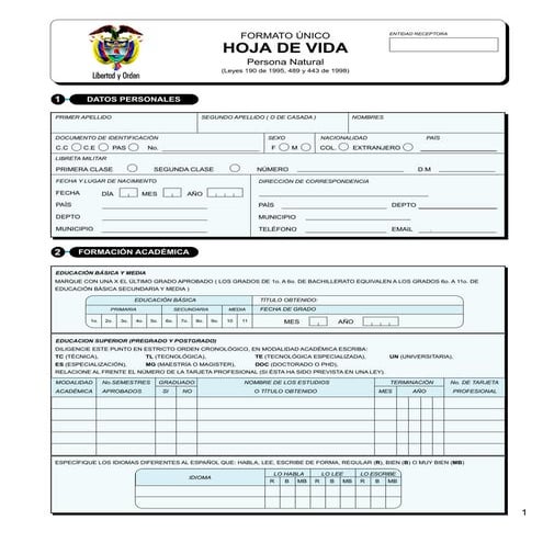 Formato unico hoja de vida