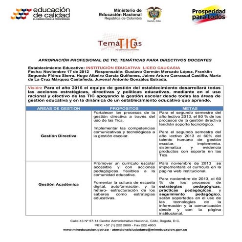 VISIÓN, PROPOSITOS Y METAS PARA EL USO DE LAS TIC EN LA I. E. LICEO CAUCASIA