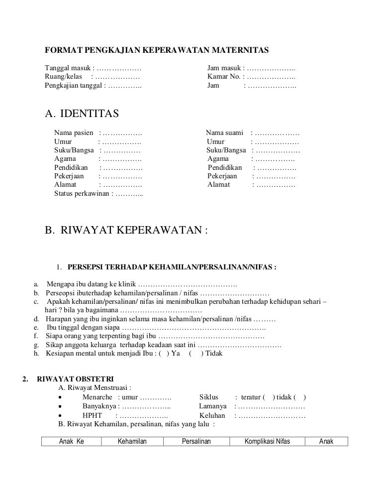 Format pengkajian keperawatan maternitas