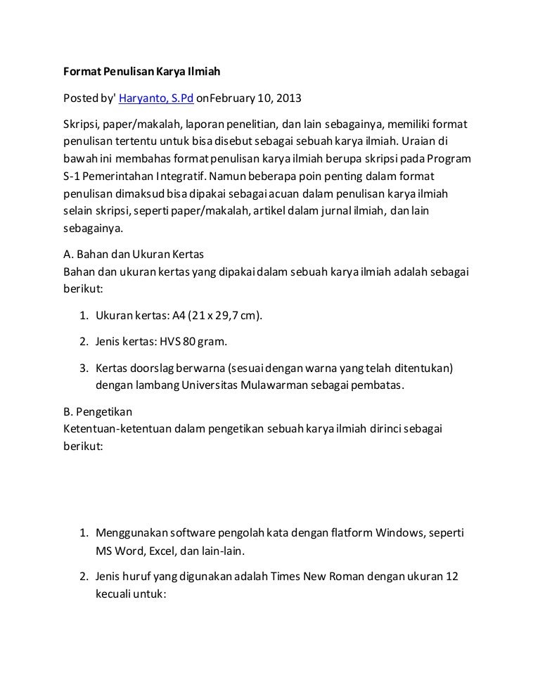 Format Penulisan Karya Ilmiah