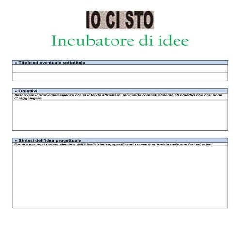 Format per incubatore di idee   14 apr