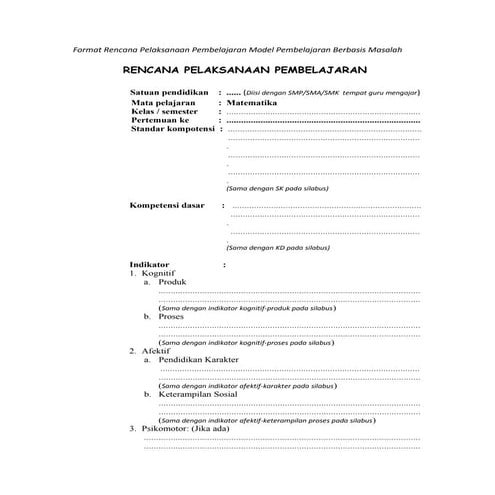 Format rpp pbl berkarakter