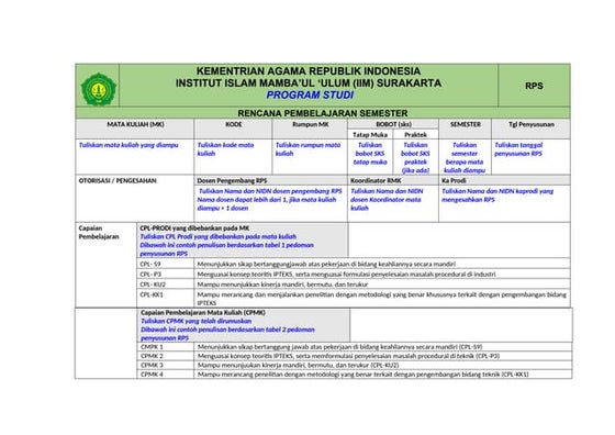 Format RPS-Baru RPS terbaru tahun2024 dikti | DOCX