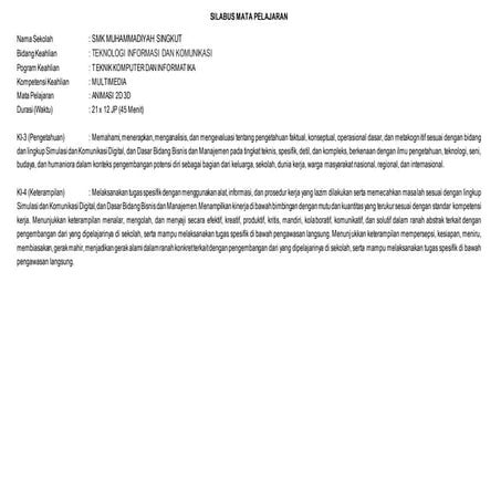 SILABUS ANIMASI 2D 3D