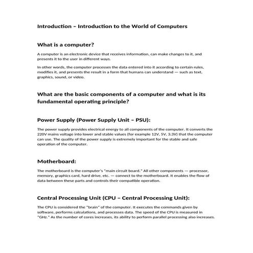 Introduction to the World of Computers (Hardware & Software)