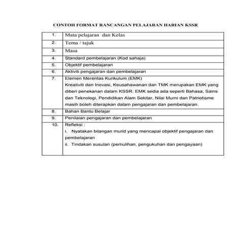 Contoh format rph kssr | PDF