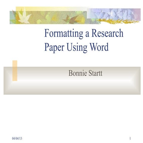 Formatting a research paper using word