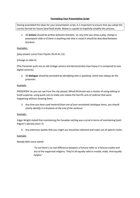 Formatting your presentation script