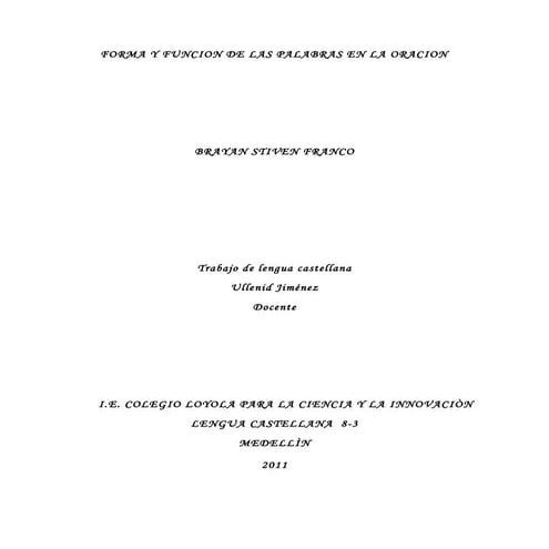 Forma y funcion de las palabras en la oracion