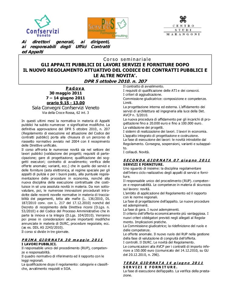 FORMAZIONE appalti pubblici di lavori servizi e forniture DPR 5 ottob…