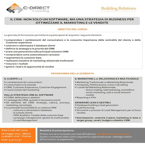 28 maggio 2013 - Corso di formazione: Il CRM - non solo un software ma una st...