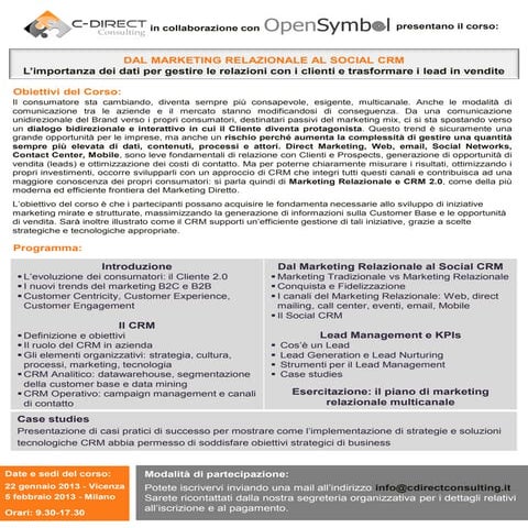 5 febbraio 2013: corso "Dal marketing relazionale al social crm"