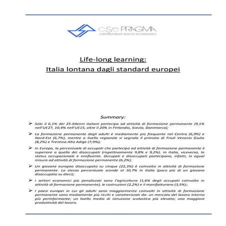 Life-long Learning: Italia lontana dagli standard europei