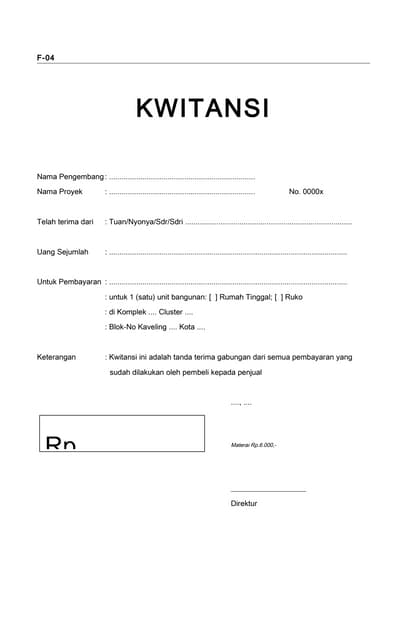 form keu01 booking fee format tanda terima uang