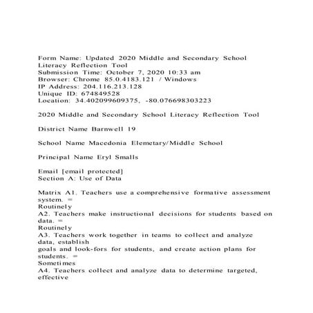 Form Name Updated 2020 Middle and Secondary School Literacy R