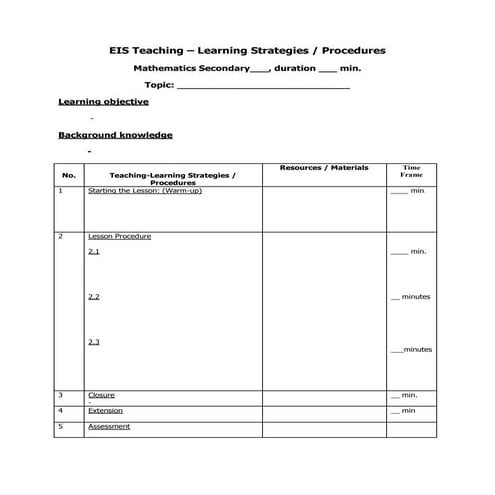 Form of eis  lesson procedure