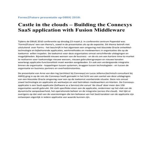 Forms2Future in action for SaaS provider Connexys