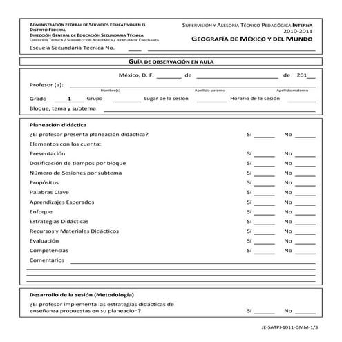 Guía de observación en aula. Geografía de México y del Mundo.