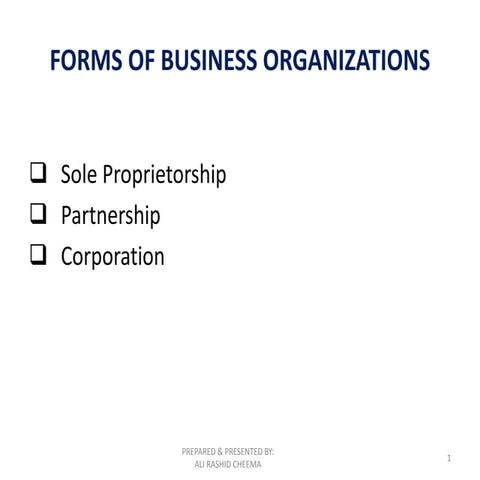 Forms of business organizations