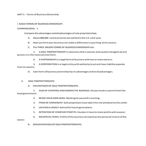 Forms of business ownership