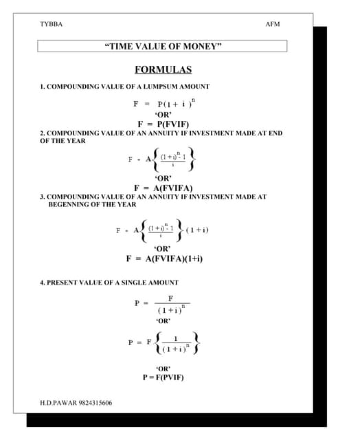 Formula TVM and Bond valuation