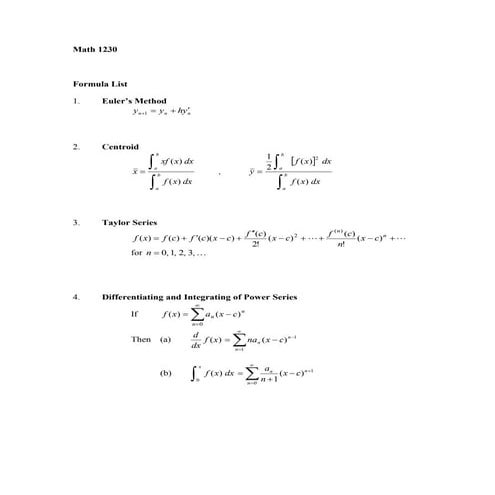 Formula List Math 1230