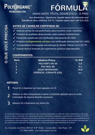 Fórmula Amaciante Têxtil Doméstico à Frio