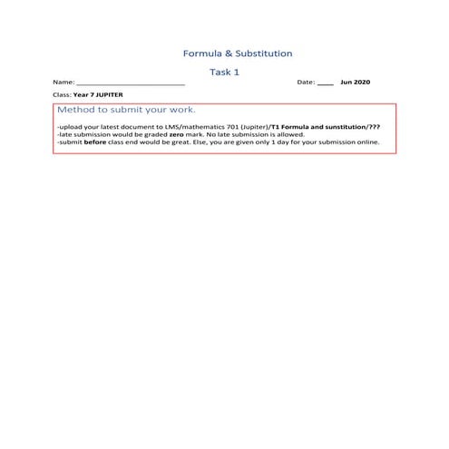 Formula and substitution task 1