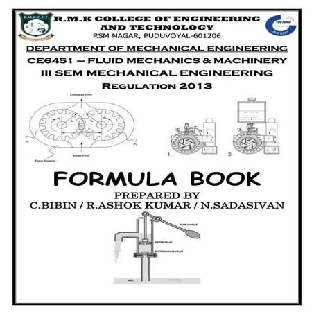 FLUID MECHANICS AND MACHINERY FORMULA BOOK 