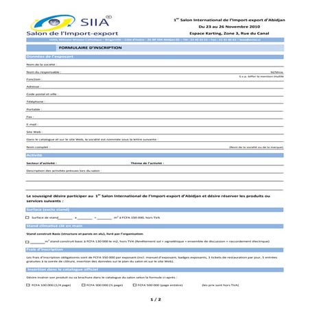 Formulaire d\'inscription  Siia 2010