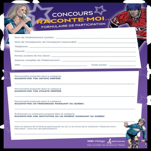 Formulaire de participation au Grand  concours d'ecriture Raconte-moi