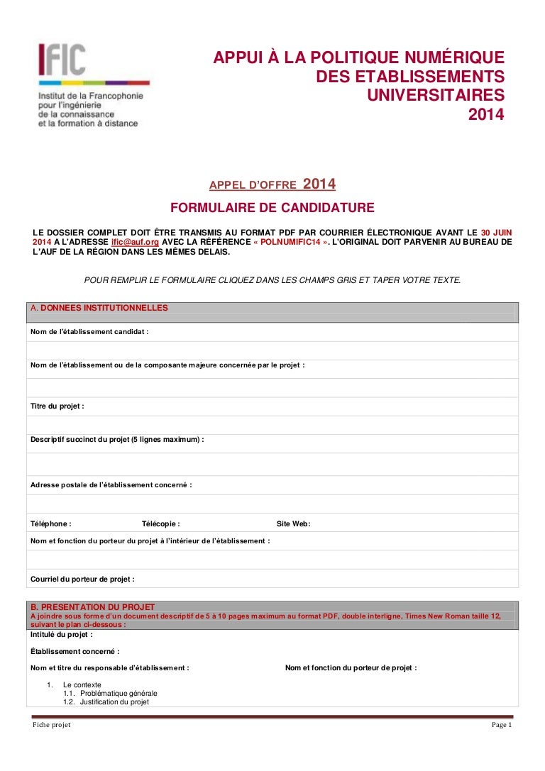 Formulaire de candidature