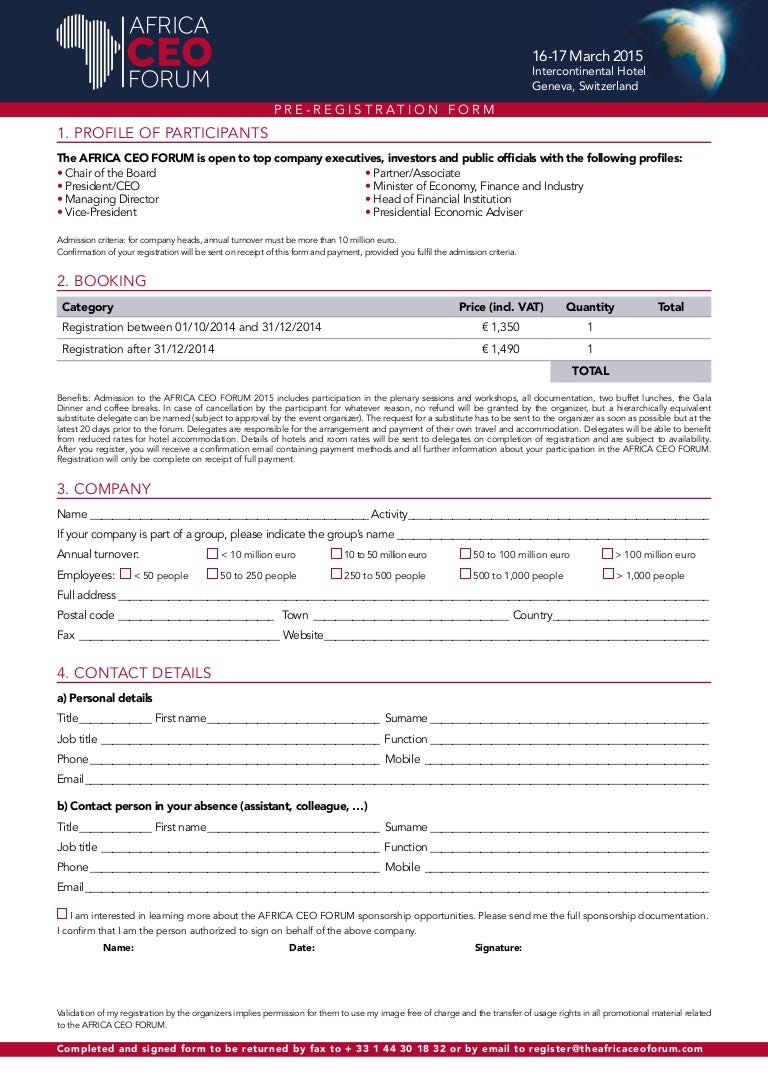 AFRICA CEO FORUM pre-registration form